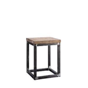 Sgabello seduta in assi grezze, struttura in ferro 37x37x48h