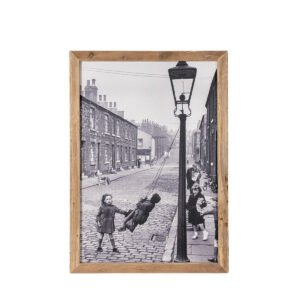 Quadro cornice assi grezze, bimbi altalena 70X100