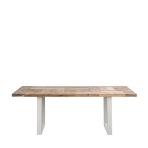 Tavolo assi grezze Mix con cavalletti in ferro bianco 210x100x75h