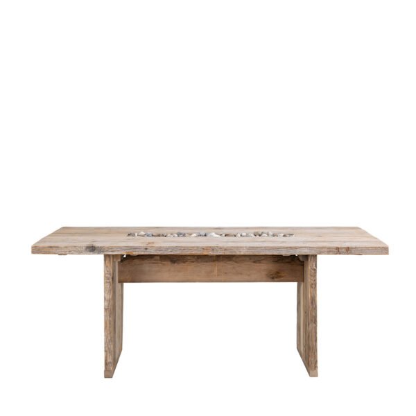 Tavolo assi grezze con vano e sassi decorativi 190x100x75h