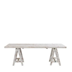 Tavolo assi grezze bianco sfumato con cavalletti 230x100x75h