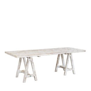Tavolo assi grezze bianco sfumato con cavalletti 230x100x75h - immagine 2