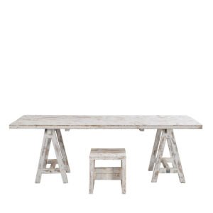 Tavolo assi grezze bianco sfumato con cavalletti 230x100x75h - immagine 3