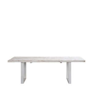 Tavolo assi grezze bianco sfumato su cavalletti in ferro bianco 230x100x75h