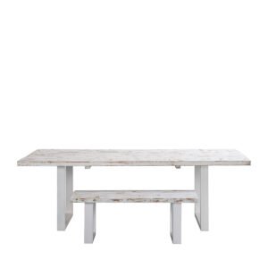 Tavolo assi grezze bianco sfumato su cavalletti in ferro bianco 230x100x75h - Image 4