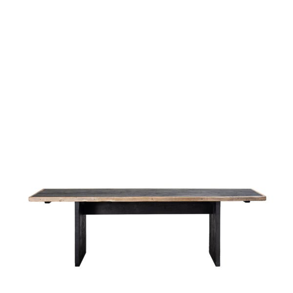 Tavolo assi grezze verniciate nere, bordo naturale 245x80x75h