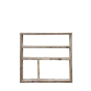 Mobile in assi grezze 3 ripiani 2 scomparti. Misure: 120X25X140h