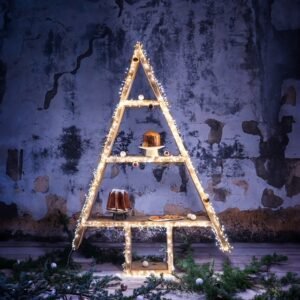 Albero di Natale in assi grezze tre ripiani 142x20x210H