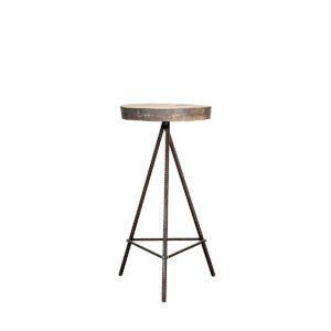 Sgabello con seduta in legno assi grezze e struttura in ferro 36x74H