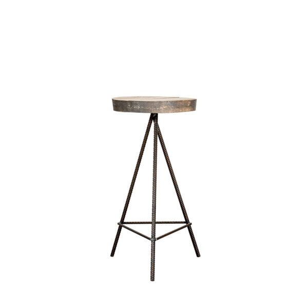 Sgabello con seduta in legno assi grezze e struttura in ferro 36x74H